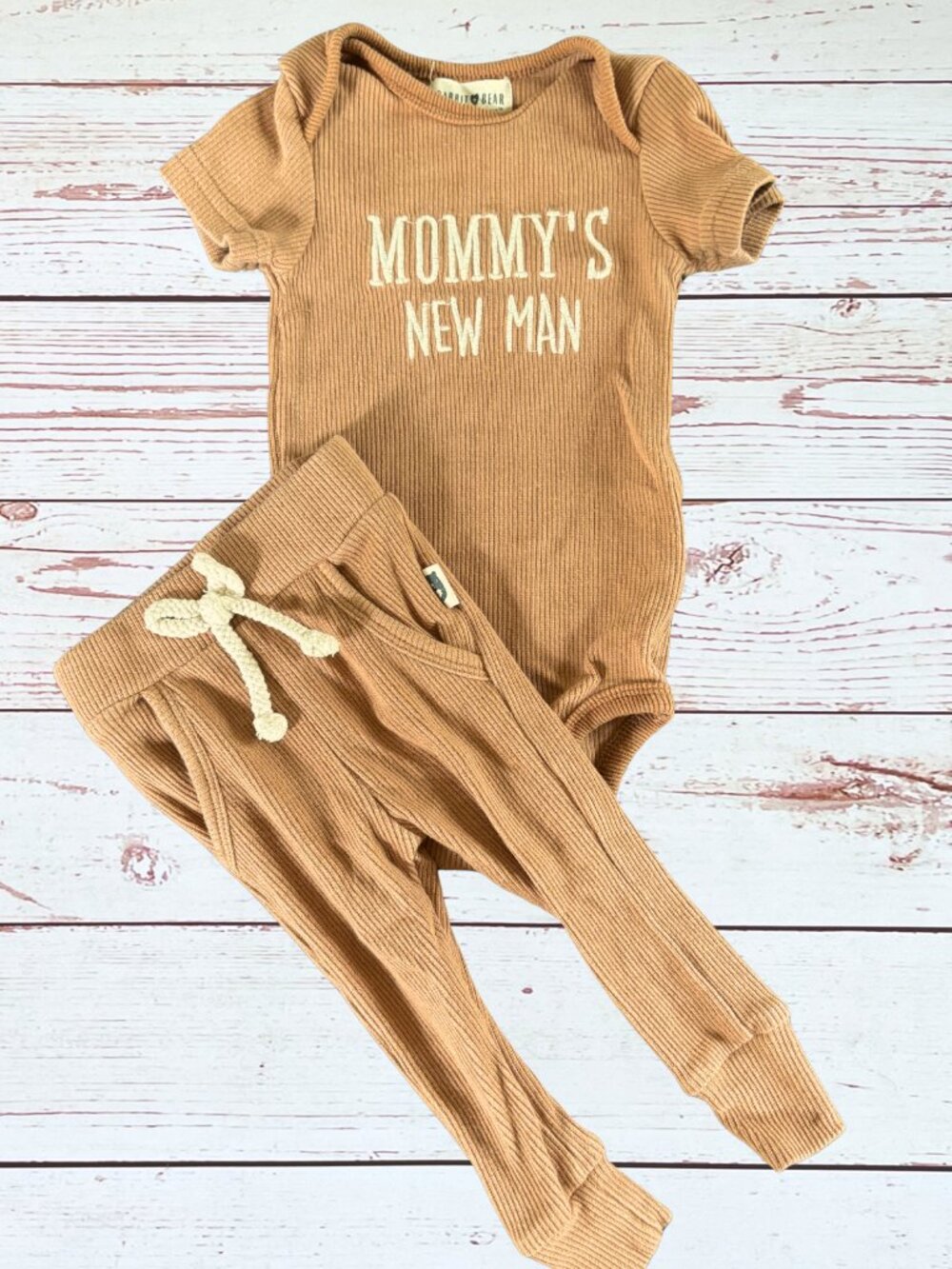 Rabbit + Bear Baby Boy 3-6M Mommy's New Man Outfit Ribbed Lounge Set